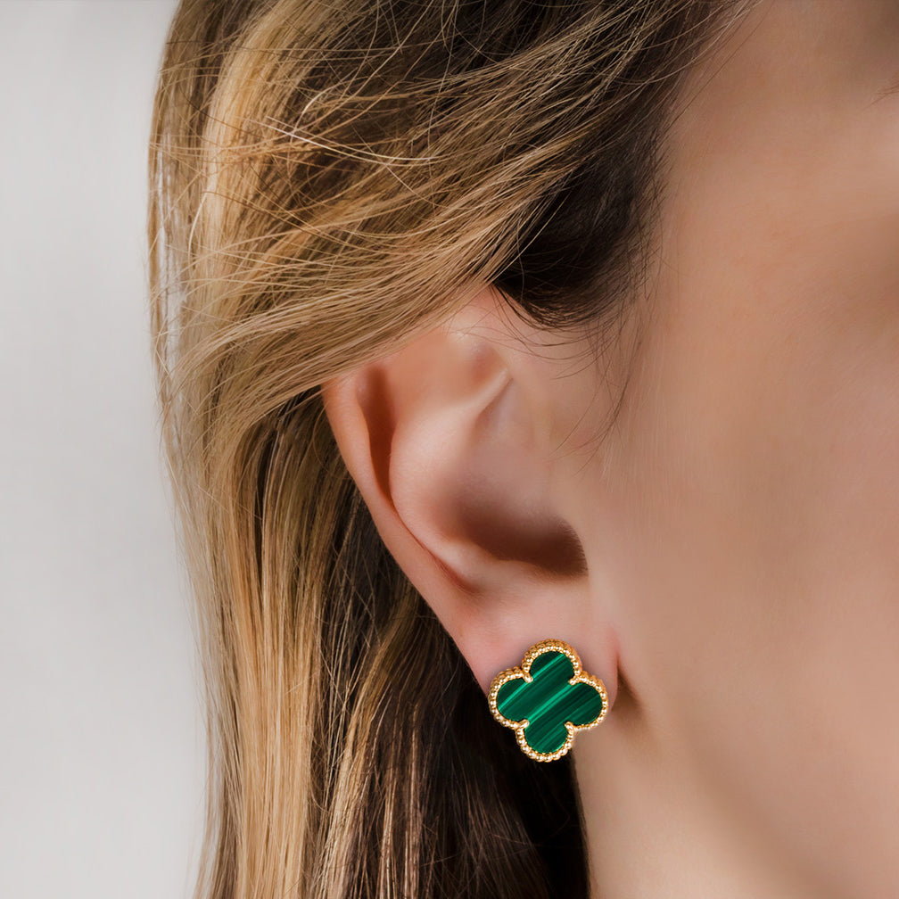 Clover Four Leaf Stud Earrings 925 Silver 18k Gold Plated - Multiple Colours Available