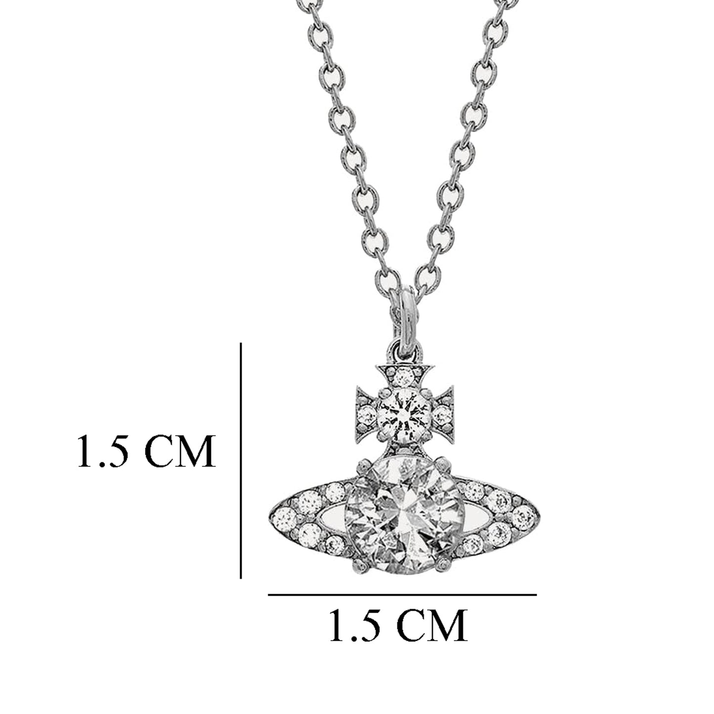 Stainless Mini Bas Planet Orb Stainless Crystal Rhinestone Silver Necklace