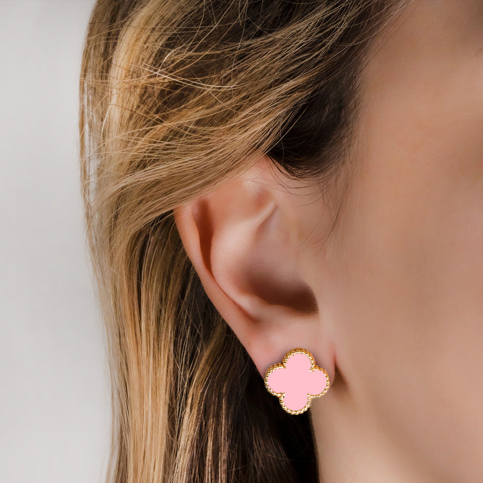 Clover Four Leaf Stud Earrings 925 Silver 18k Gold Plated - Multiple Colours Available