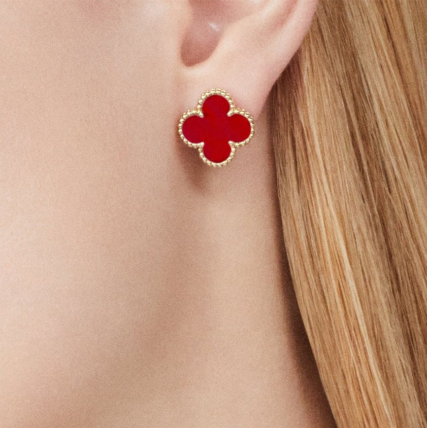 Clover Four Leaf Stud Earrings 925 Silver 18k Gold Plated - Multiple Colours Available