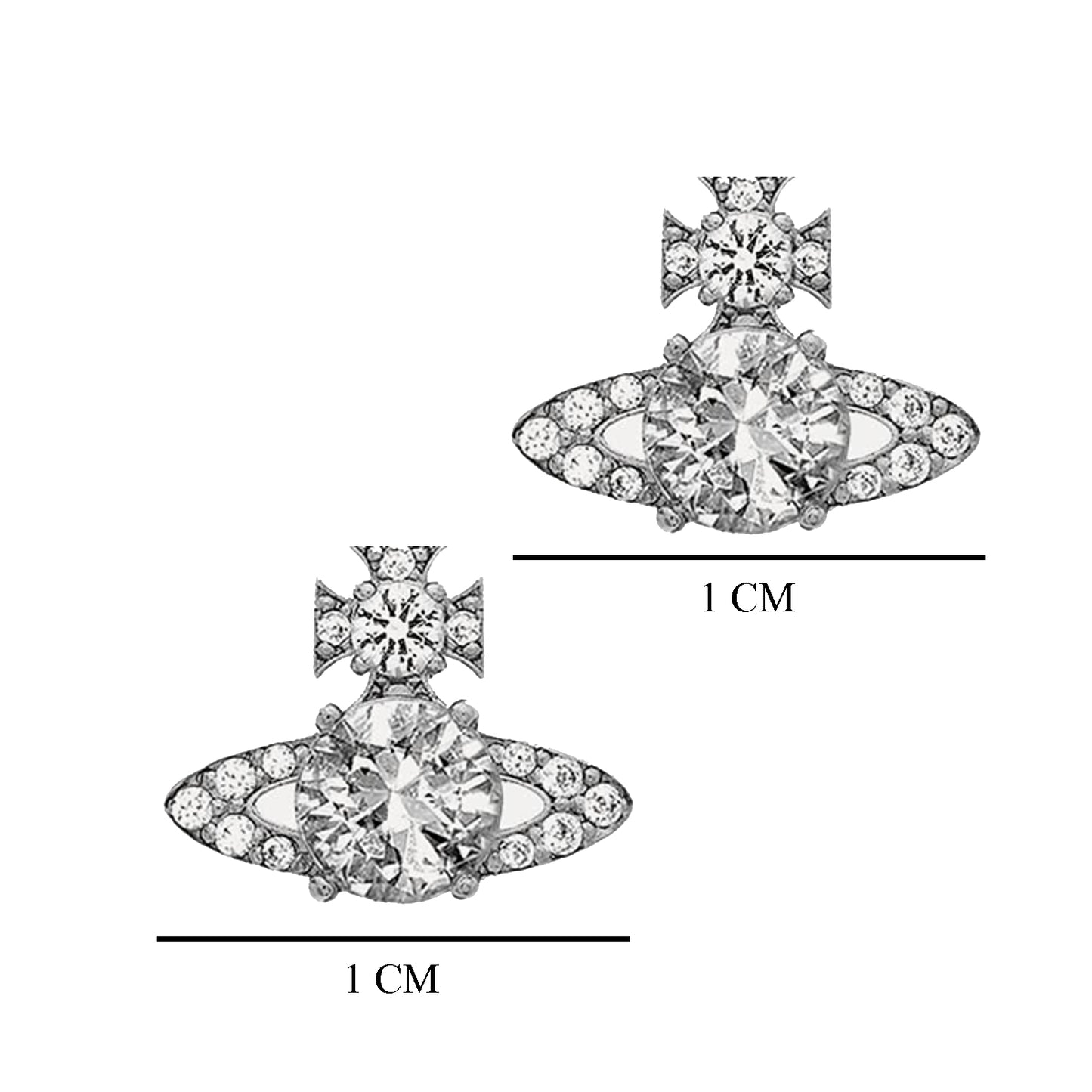 Mini Bas Planet Orb Stainless Crystal Rhinestone Silver Earrings