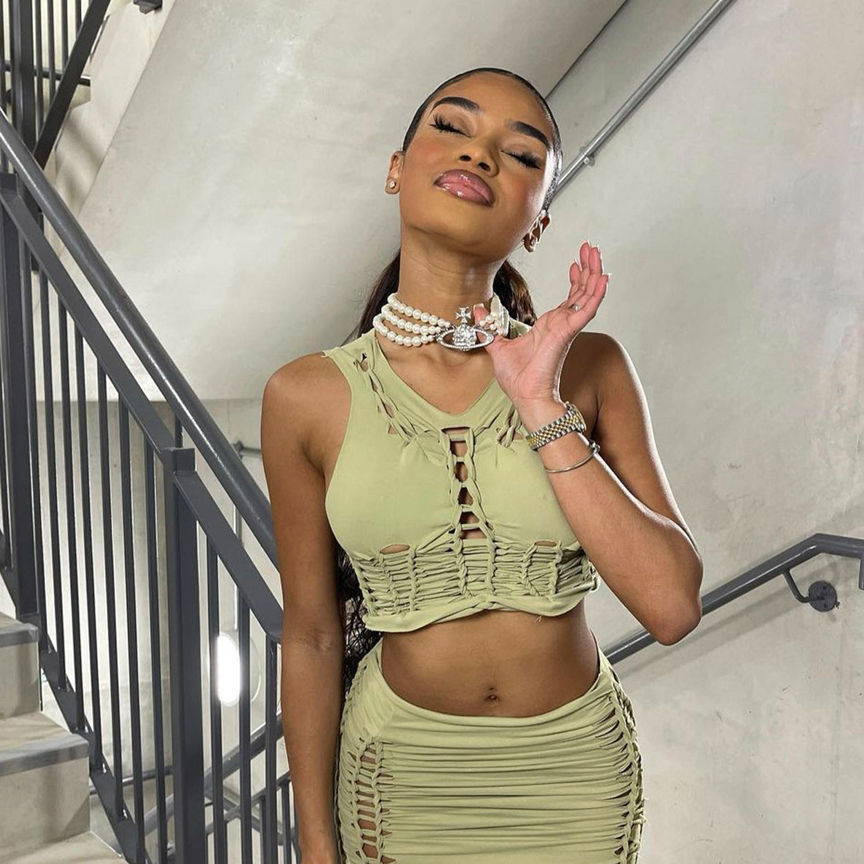 Vivienne Westwood Three Layer Triple Row Mini Bas Orb Pearl Choker Necklace