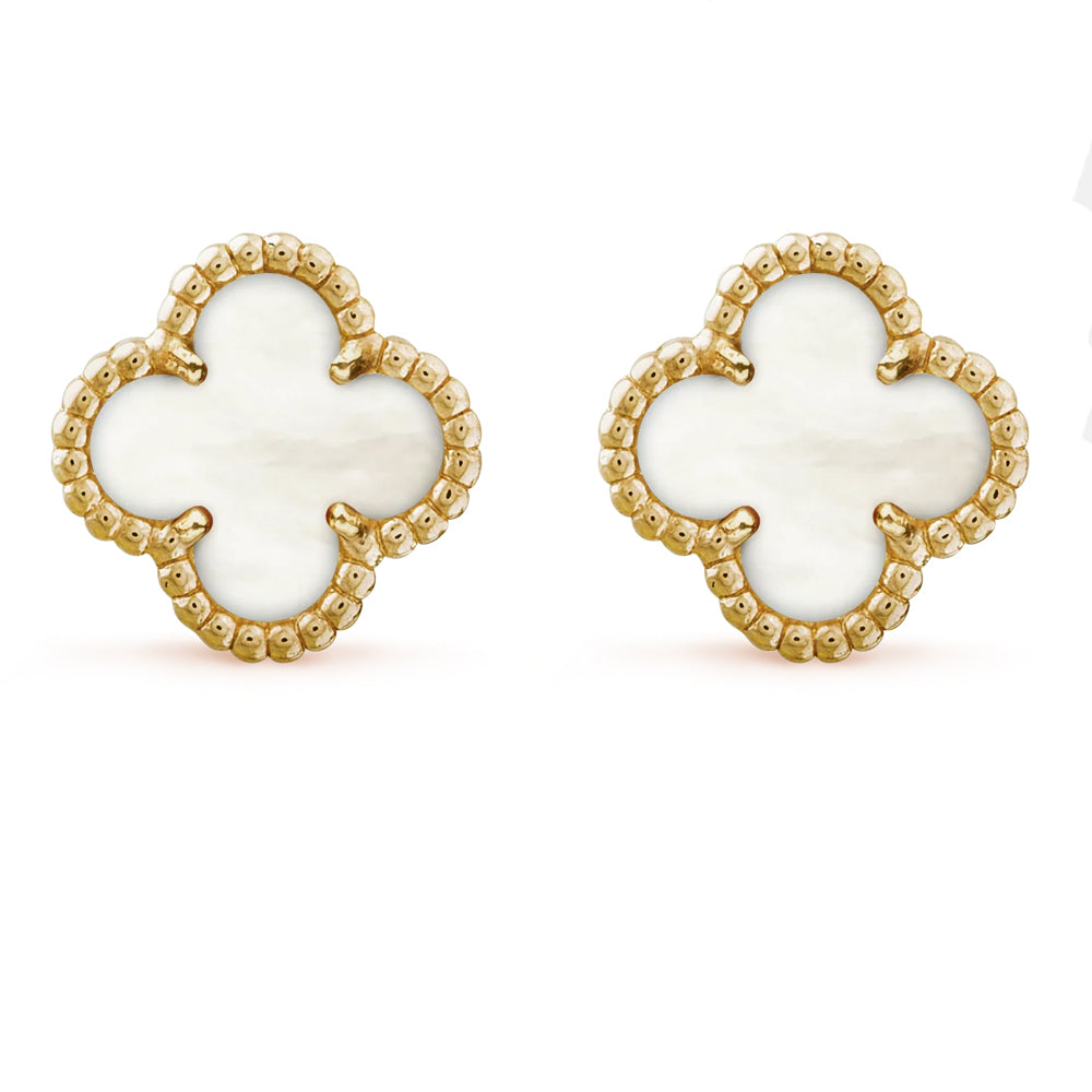 Clover Four Leaf Stud Earrings 925 Silver 18k Gold Plated - Multiple Colours Available