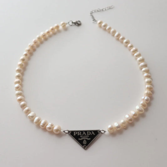 Logo Emblem Pearl Choker Necklace