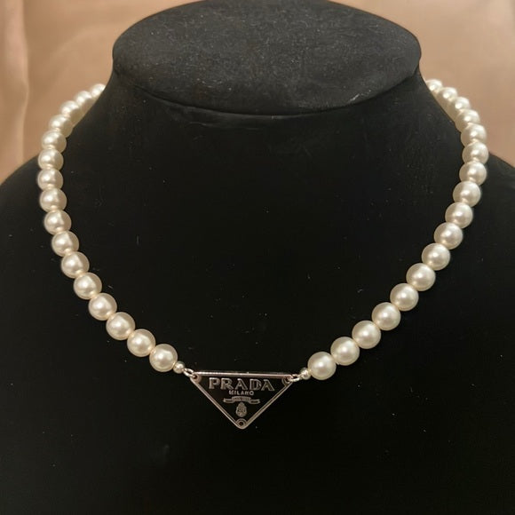 Logo Emblem Pearl Choker Necklace