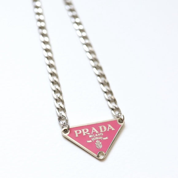 Logo Emblem Curb Chain Stainless Necklace