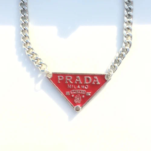 Logo Emblem Curb Chain Stainless Necklace