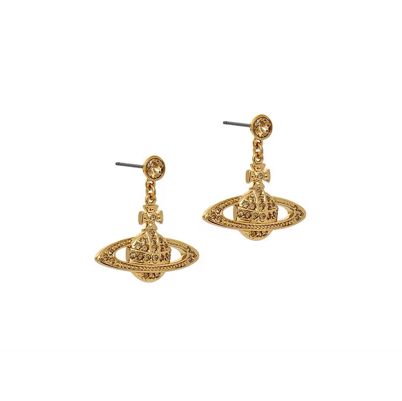 Vivienne Westwood Planet Orb Crystal Mini Bas Relief Drop Earrings