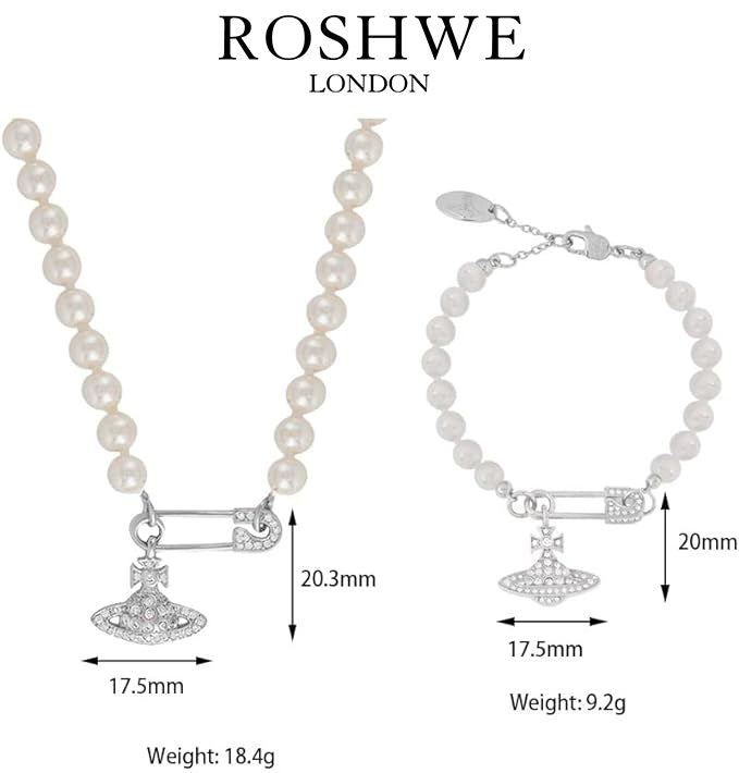 Lucrece Pearl Choker Planet Orb Safety Pin Necklace Bracelet Set