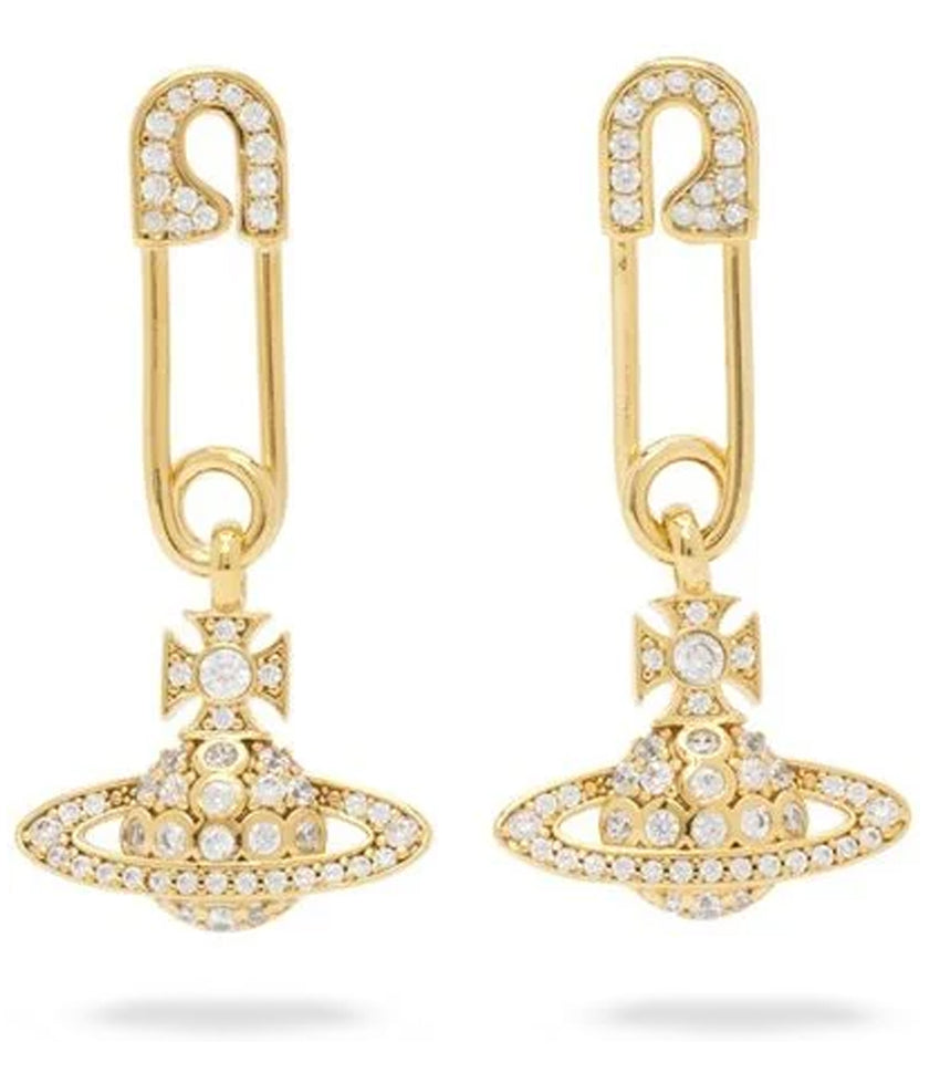 Stainless Lucrece Safety Pin Planet Orb Necklace Earrings Set